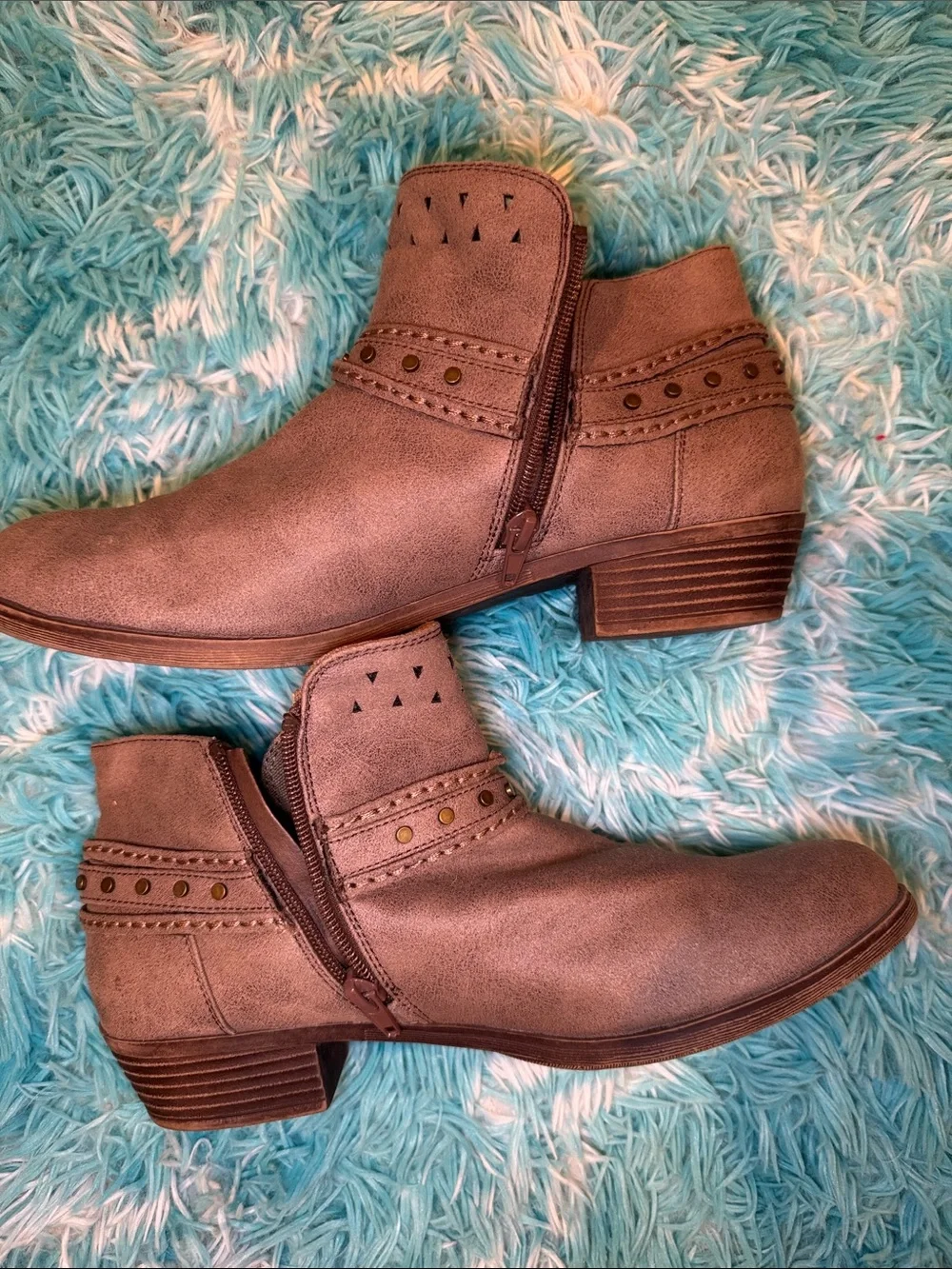 Sugar Brown Faux-Suede Ankle Booties with Strap Detail